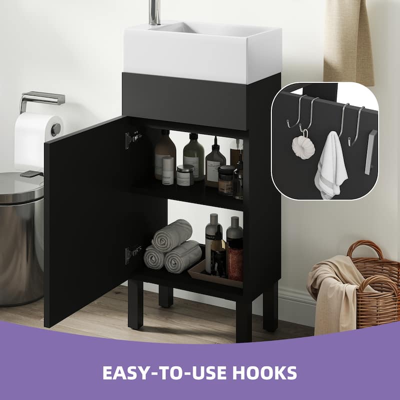 Moasis 15.7 Inch Freestanding Bathroom Vanity with Cabinet Storage and Modern Design