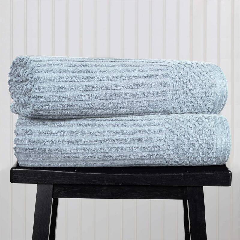 Superior Soho Ribbed Cotton Bath Sheet Set of 2 - Slate Blue