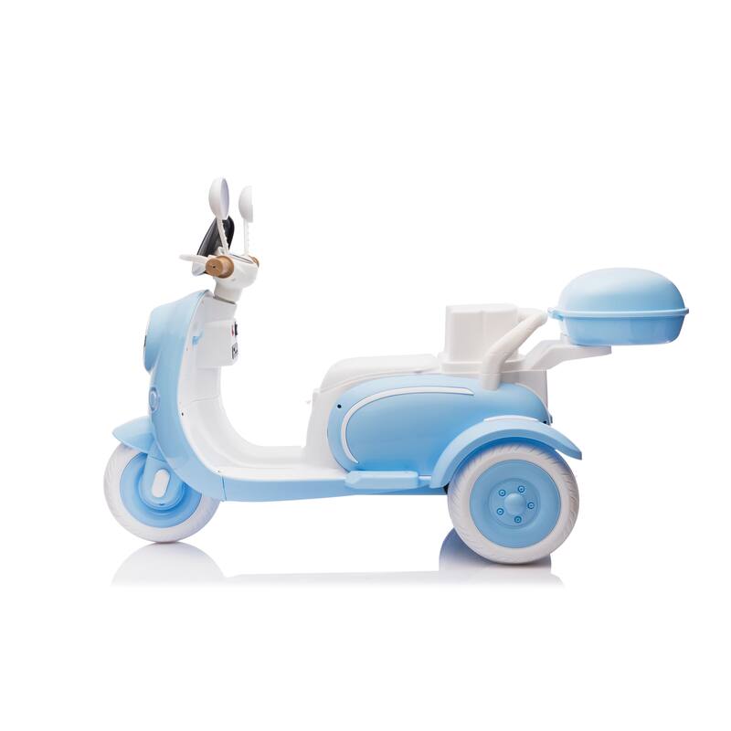 12V Kids Electric Motorcycle, 3 Wheels Ride On Scooter with USB,Bluetooth,Lights,Storage Box, 2 Seats Dual Motor Motorbike