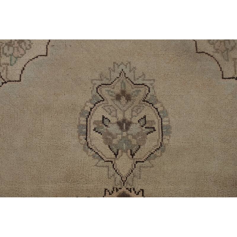 Geometric Tabriz Persian Vintage Rug Hand-Knotted Beige Wool Carpet - 3'6"x 5'3"
