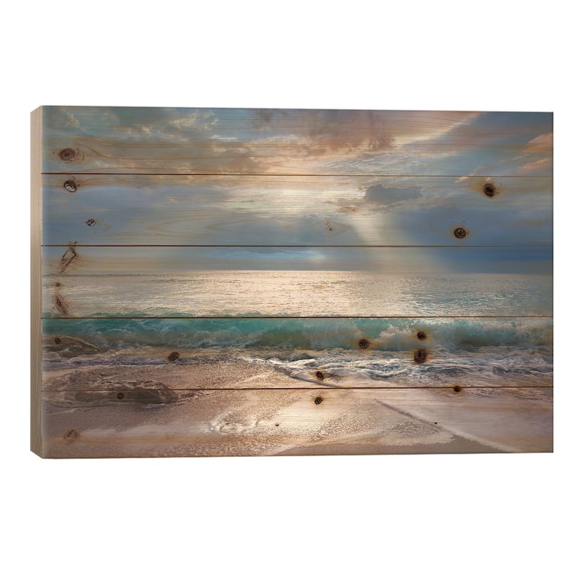 Aqua Blue Morning Print On Wood by Mike Calascibetta - Multi-Color - 18x26x1.5