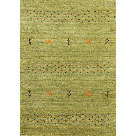 Green Foyer Size Green Gabbeh Oriental Rug Handmade Wool Carpet - 2'2" x 2'11"