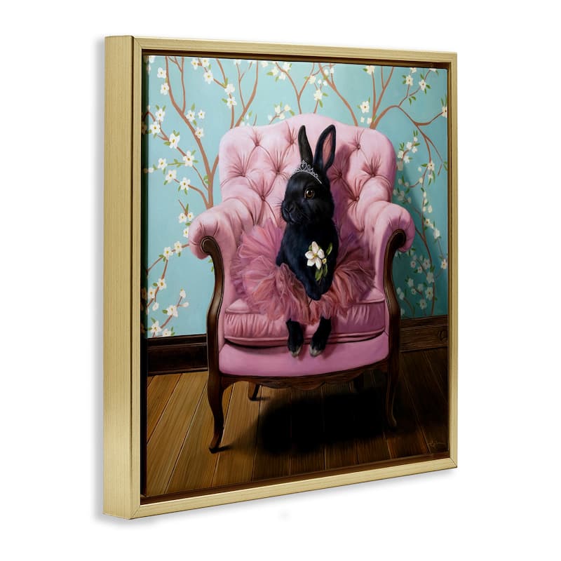 Stupell Girlie Rabbit in Tutu Framed Floater Canvas Wall Art Design By Lucia Heffernan