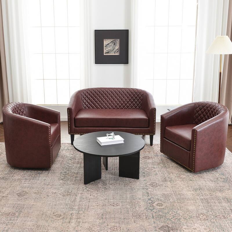 KINWELL 50"W Tufted Faux Leather Upholstered Small Loveseat Sofa