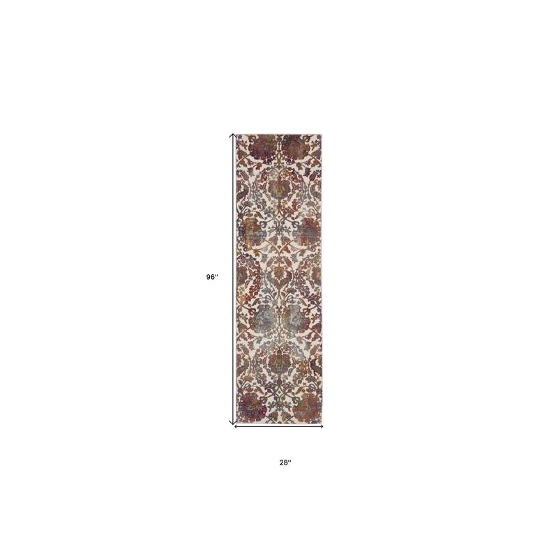 Jagaj Power Loomed Distressed Abstract Floral Traditional Non Skid Area Rug By HomeRoots - 96' X '28' X '0.5