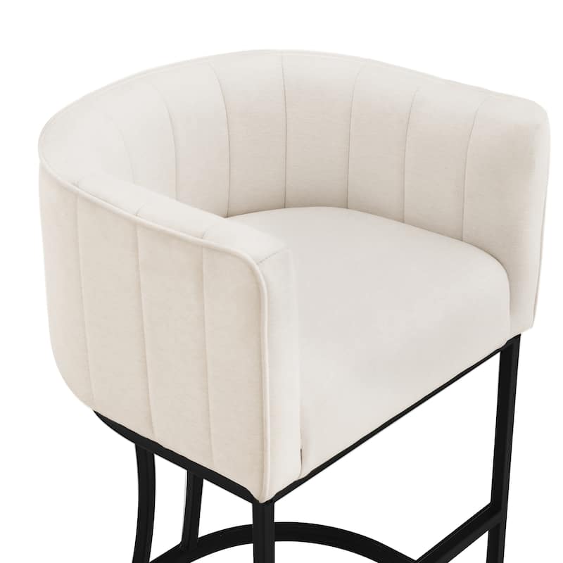 Modern 26.in Counter Height Stool Low Back Upholstered/PU Leather Barrel Bar Stool with Metal Frame