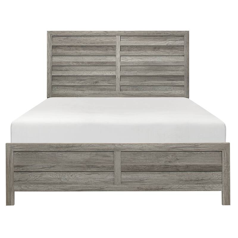 Rustic Weathered Gray Queen Size Wooden Bed with Headboard and Footboard - Gray