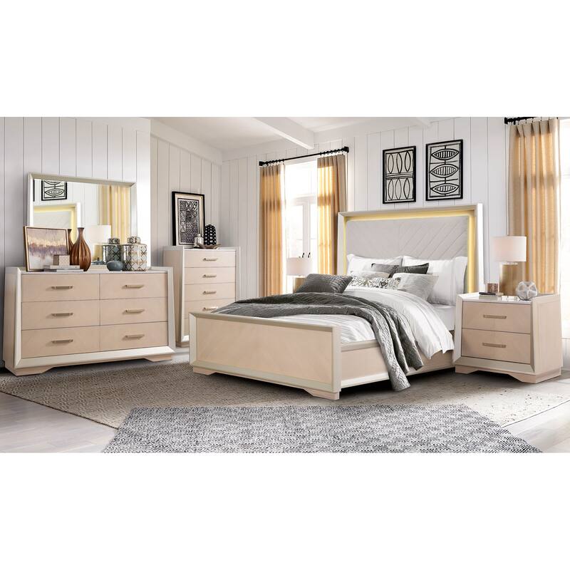 Milan Contemporary Champagne Bedroom Set with LED Lighting