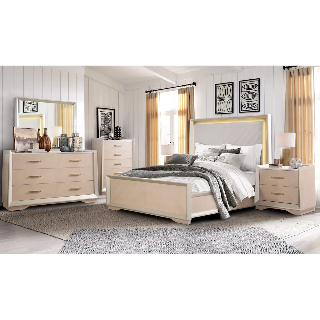 Milan Contemporary Champagne Bedroom Set with LED Lighting