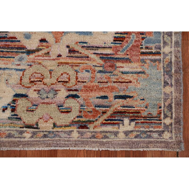 Hand Knotted Oriental 100% Wool Carpet Transitional Floral Multi-Colored Oushak Runner Rug - 19' 4'' X 2' 5''
