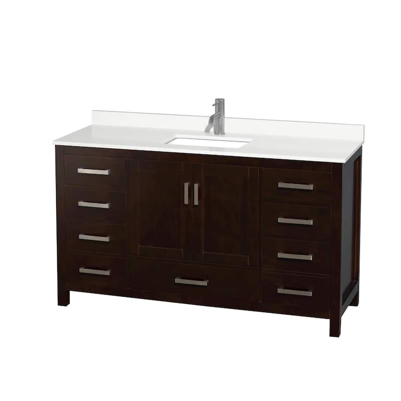 Wyndham Collection WCS141460S-QTZ-UNSMXX Sheffield 60" Free Standing - Espresso / White Quartz Top / Brushed Chrome