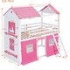 preview thumbnail 6 of 11, Twin Size Bunk House Bed with Playful Windows, Tent, and Slide - Stylish & Design for Fun and Functional Bedrooms, Pink+White