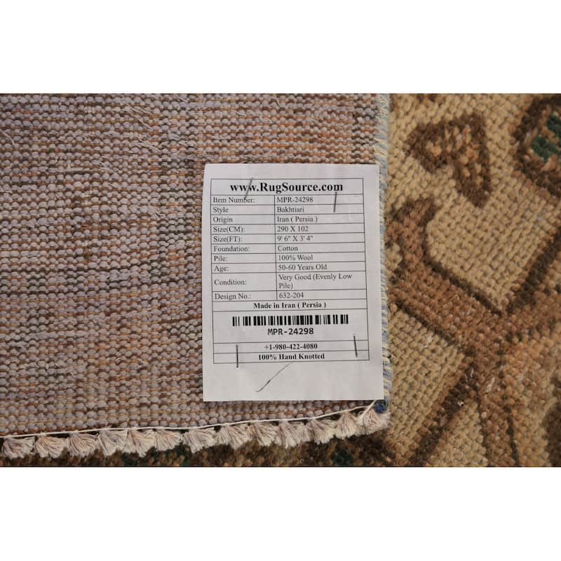 Geometric Bakhtiari Persian Runner Rug Handmade Wool Carpet - 3'4"x 9'6"
