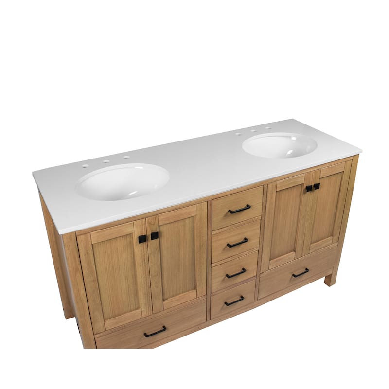 KitchenBathCollection Horizon 60" Double Bathroom Vanity with Engineered White Top