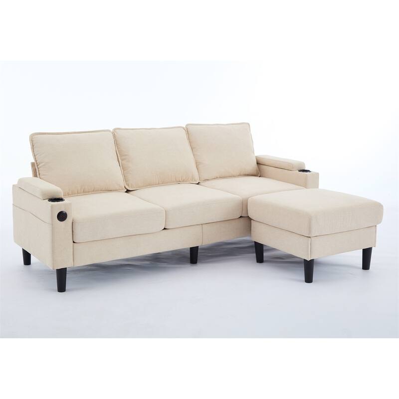 3 Seat L Shaped Sectional Sofa with Storage Ottoman and USB Port
