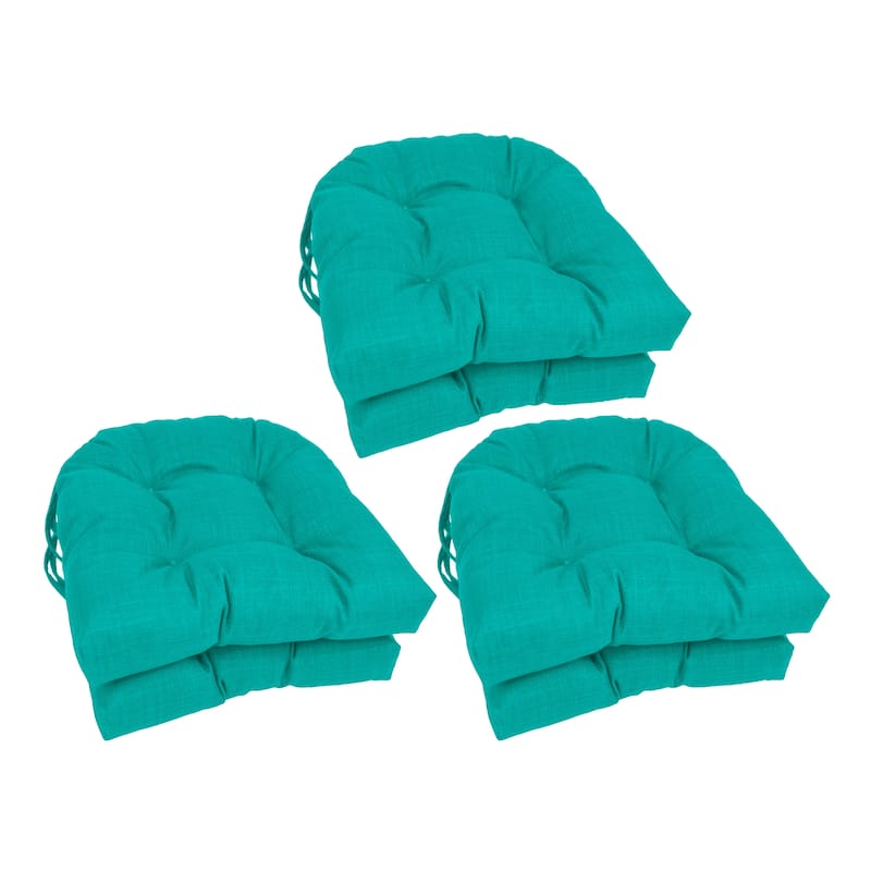 16-inch Rounded Back Tufted Indoor/Outdoor Chair Cushions (Set of 6) - Aqua Blue