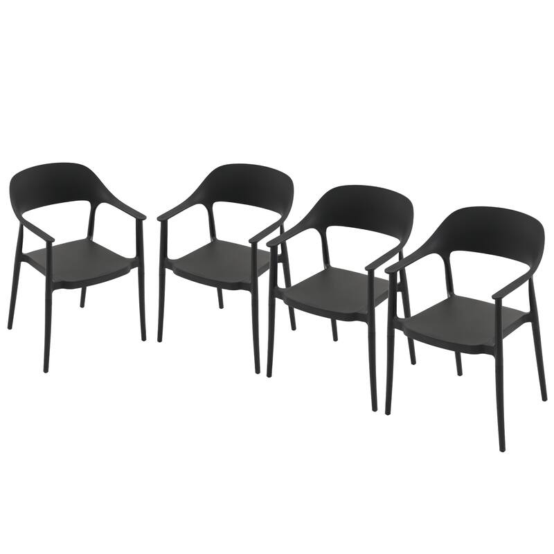 Outdoor Stackable Plastic Chairs Dining Chair Set 4-Piece Lightweight Curved Backrest Armchair