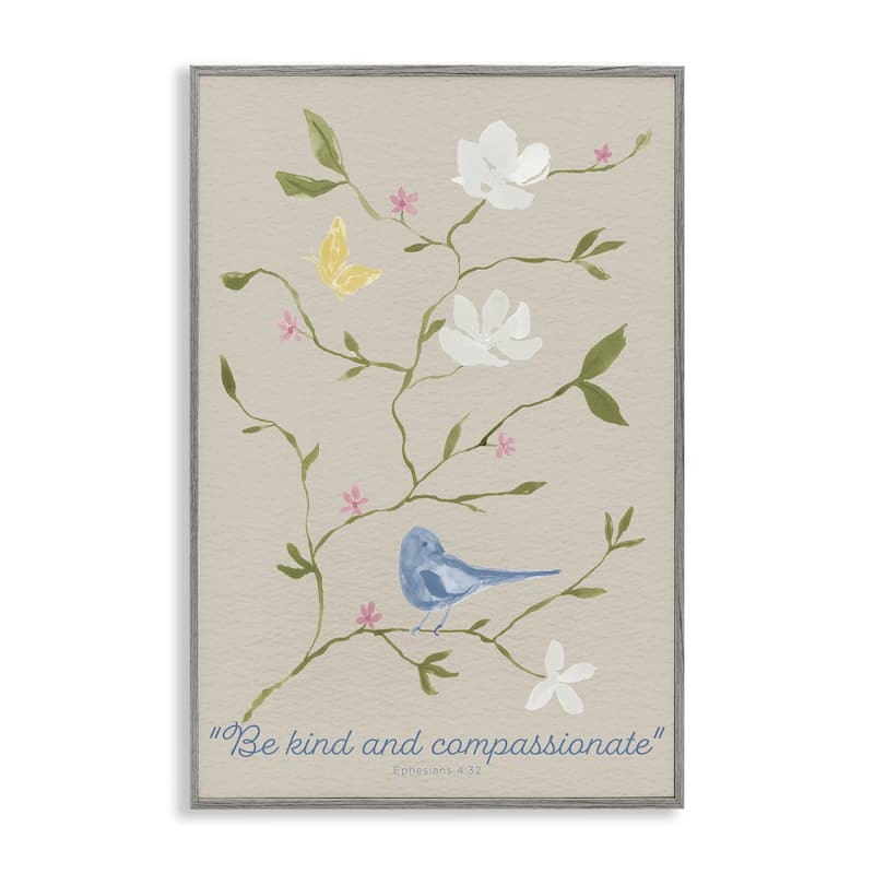 Stupell Floral Be Kind & Compassionate Framed Giclee Art Design By Lucille Price - 16 x 24 - Grey