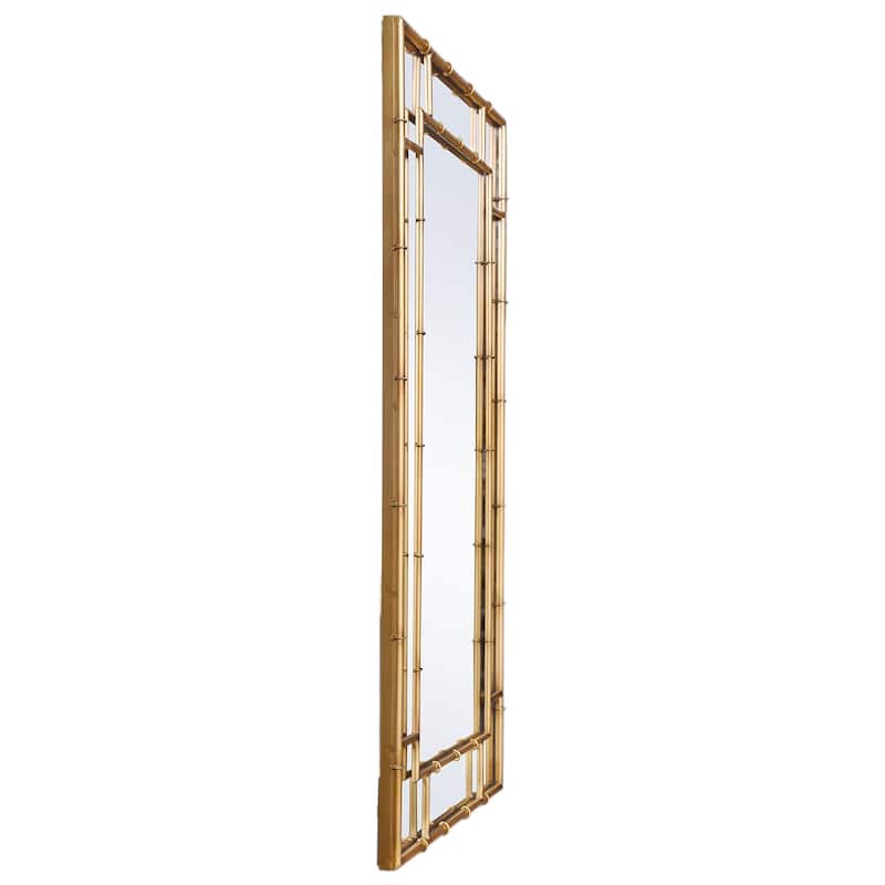 Decorative Mirror - Antiqued Gold Metal Bamboo Frame