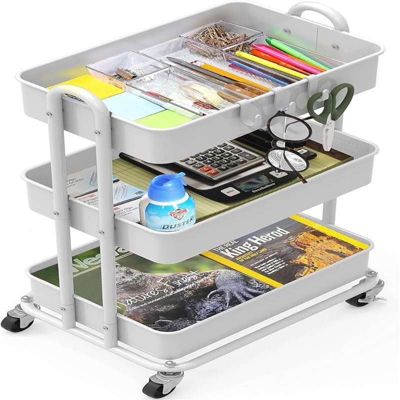 Heavy Duty 3-Tier Metal Utility Rolling Cart - 12.5"D x 17"W x 31.5"H