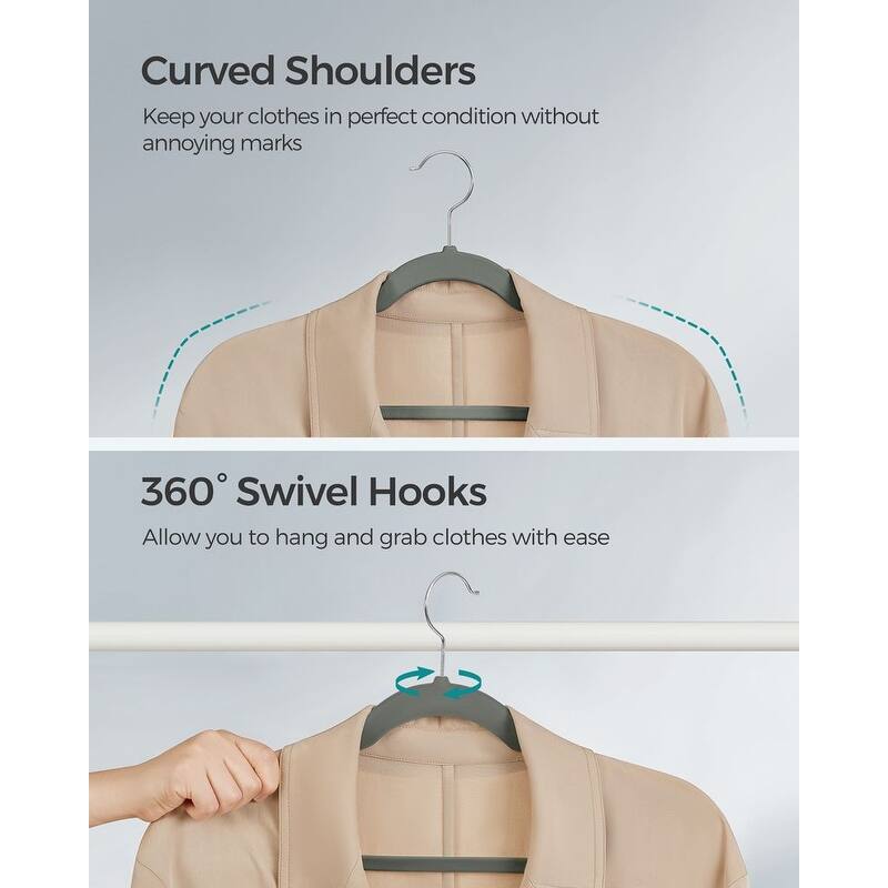 Space-Saving Velvet Anti-Slip Coat Hangers with Shoulder Notches and Swivel Hook