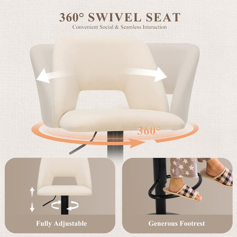 Set of 2 Adjustable Swivel Bar Stool - PU Leather Counter Height Stool with Square Open Back for Kitchen Island