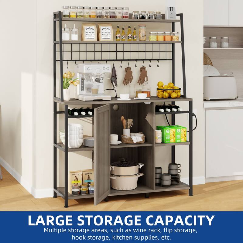 Moasis 47 Inches Bakers Rack Microwave Stand Cabinet with Power Outlet And Shelf
