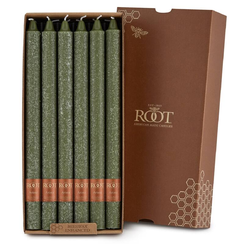 ROOT 12 Inch Unscented Timberline Arista Taper Candles box of 12 - 12 X 7/8 - Dark Olive
