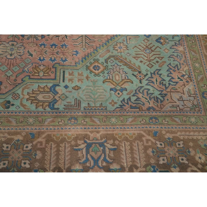Hand Knotted Oriental 100% Wool Carpet Traditional Floral Pink Tabriz Area Rug - 12' 9'' X 9' 9''