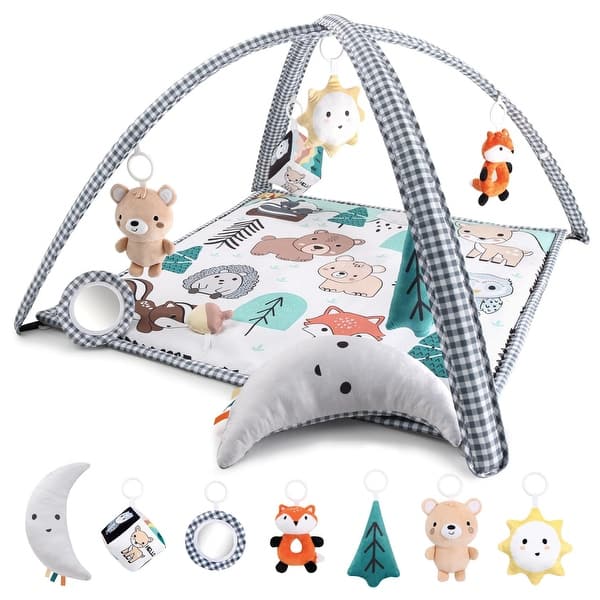 slide 2 of 5, The Peanutshell Woodland 7-in-1 Activity Play Gym & Play Mat for Baby - Grey