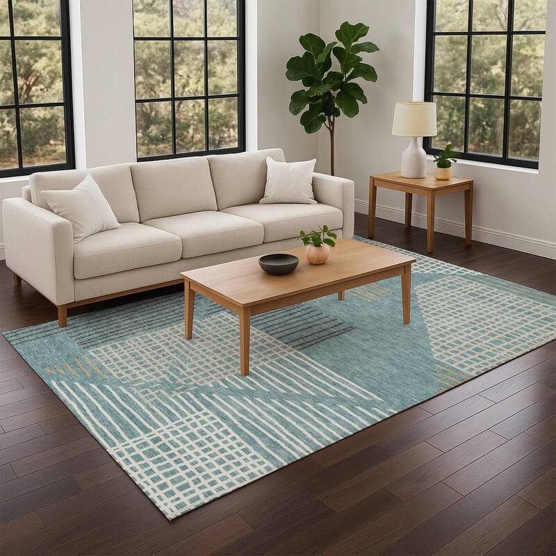 Machine Washable Indoor/ Outdoor Casual Contemporary Chantille Rug