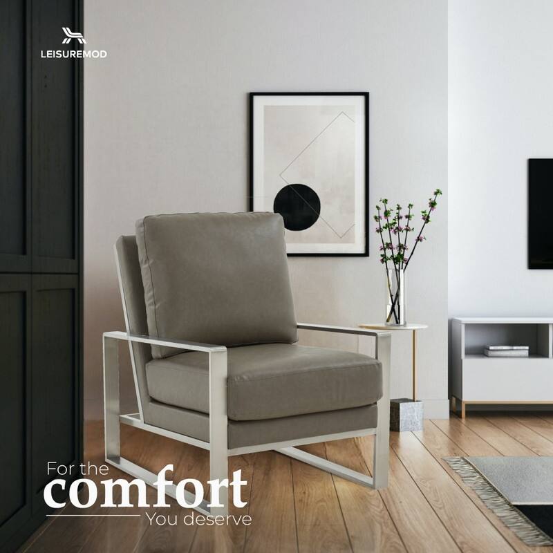 Jefferson Contemporary Leather Accent Armchair with Silver or Gold Frame, Removable Cushions, and Durable Spring-Supported Seat