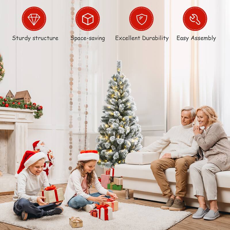 Costway 5FT Pre-Lit Hinged Christmas Tree Snow Flocked w/9 Modes - See details