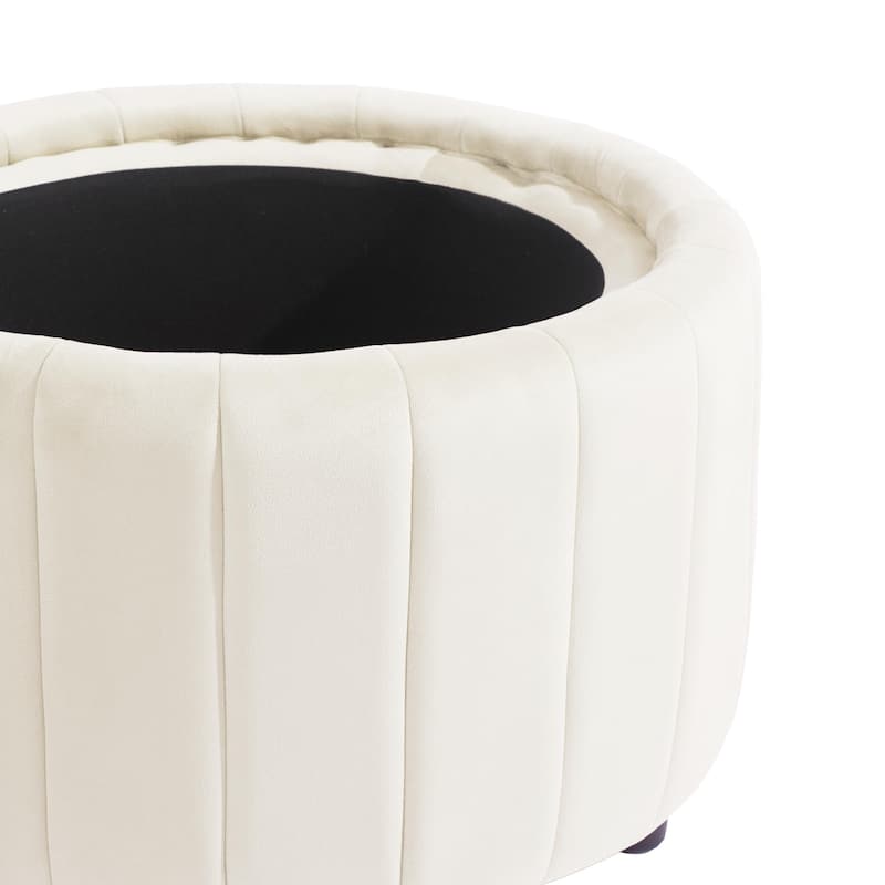 30" W Round Velvet Upholstered Storage Ottoman with Flip Top Tray