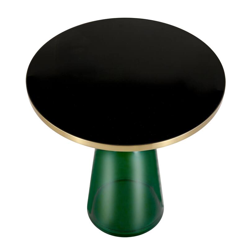 19-Inch Side Table Round Glass/Stone Tabletop End Table with Gold Iron Rim and Glass Base