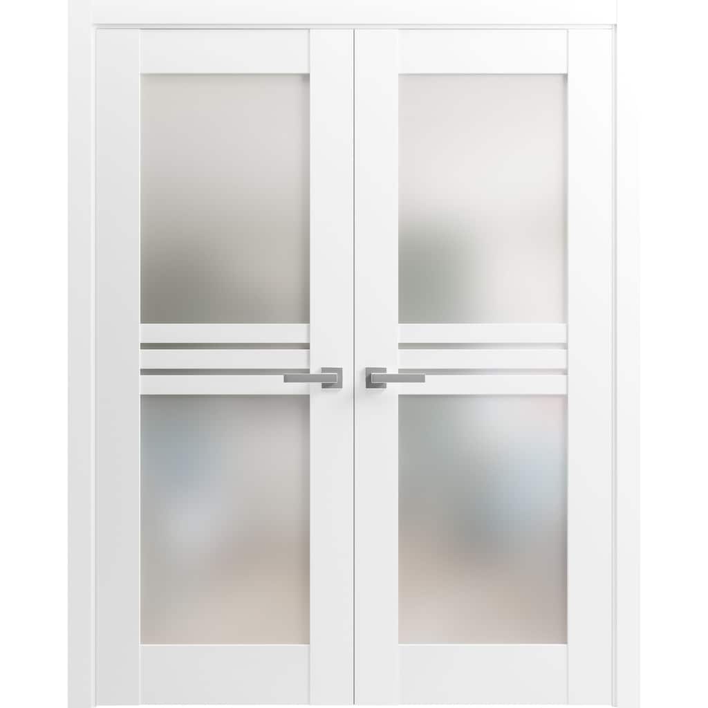 SartoDoors Mela 7222 | Interior French Doors Double French | Solid Wood w/ Glass | Slab Only | 36x80, White Silk