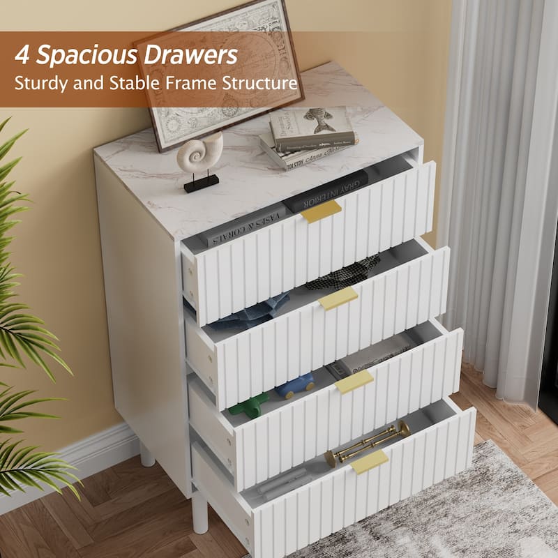 4 Drawers Chest Of Dresser Storage Imitation Marble Texture
