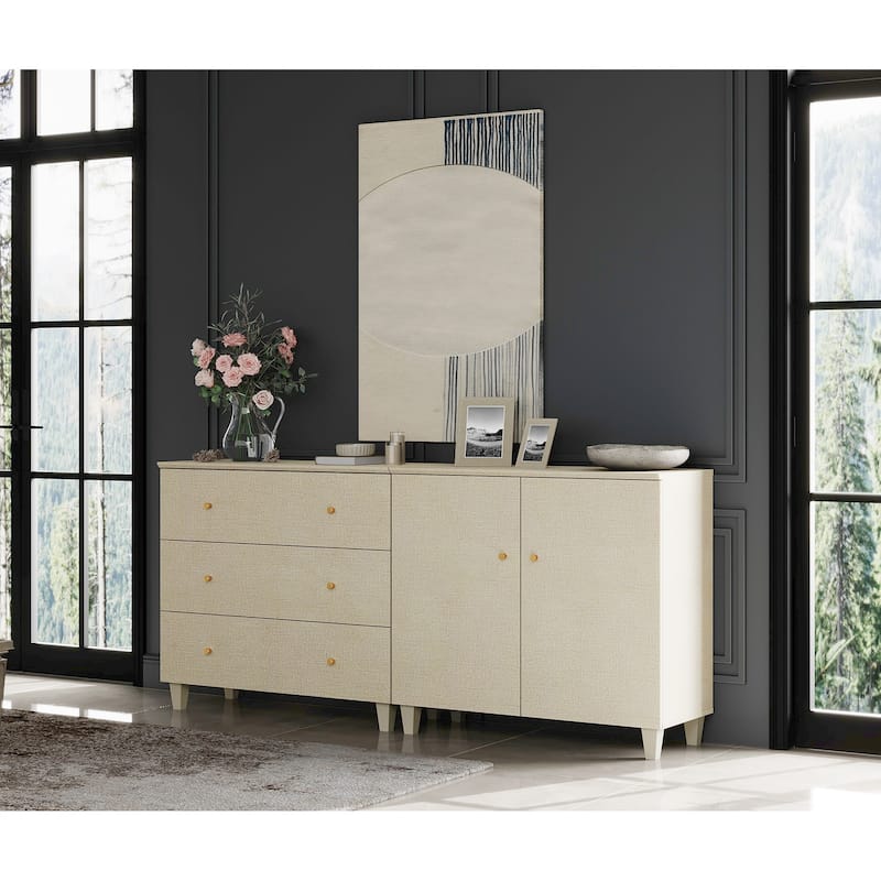 Wood Dresser with 3 Drawers and 1 Cabinet for Bedroom, 71" Wide