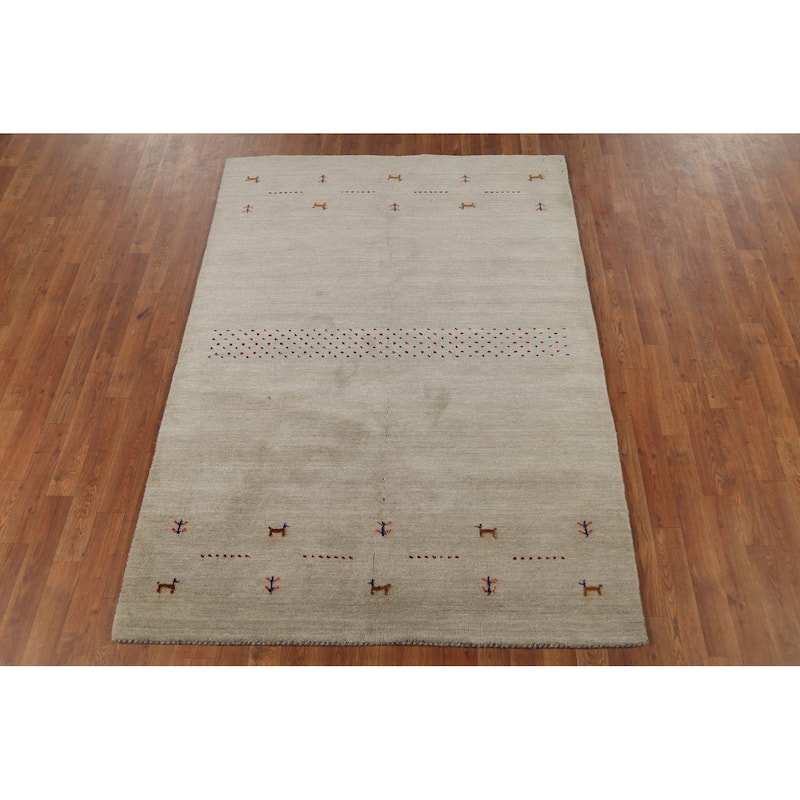 Little Animals Tribal Gabbeh Area Rug Hand-Knotted Wool Carpet - 4'7"x 6'6"