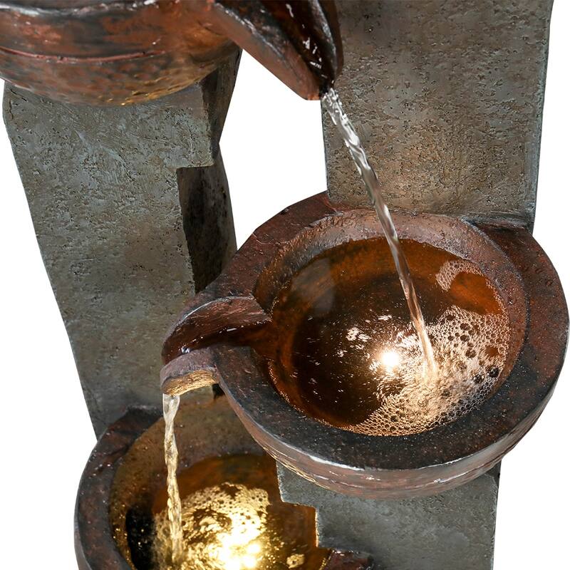 40" H Pots Modern Outdoor Water Fountains with LED Decor for Patio