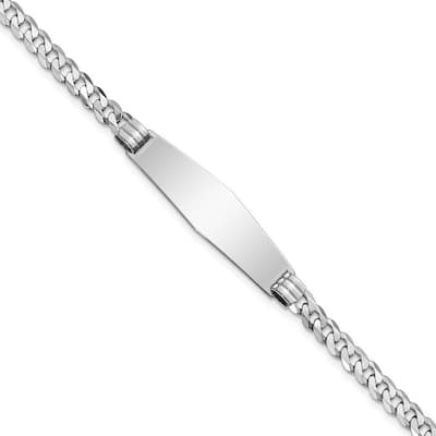 Curata 10mm 14k White Gold Engravable Flat Curb Link Soft Diamond Shape ID Bracelet