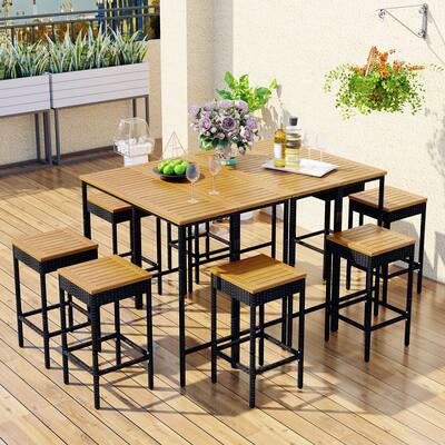 10 Pieces Outdoor Patio Wicker Bar Set Dining Table with 8 Chairs