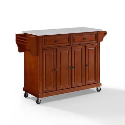 Full Size Kitchen Cart w Granite Top - Mobile Kitchen Island Storage Cart - Dining Room Utility Cart