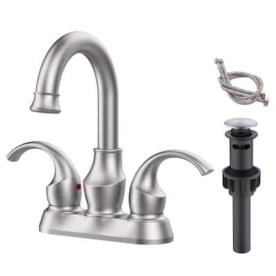 Bathroom Faucet 2-Handle Brushed，360 Degree Rotating Spout,4-inch Centerset Vanity Sink with Pop-Up Drain and Supply Hoses
