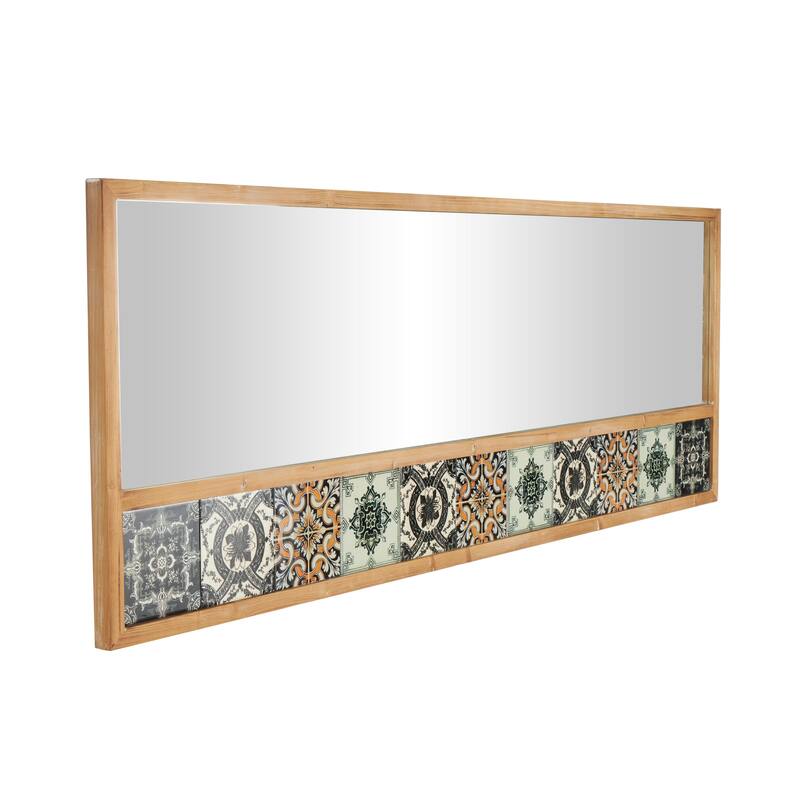 Wood Floral Room Wall Mirror with Patterned Mosaic Tile Edge - Brown - Roche River Decor