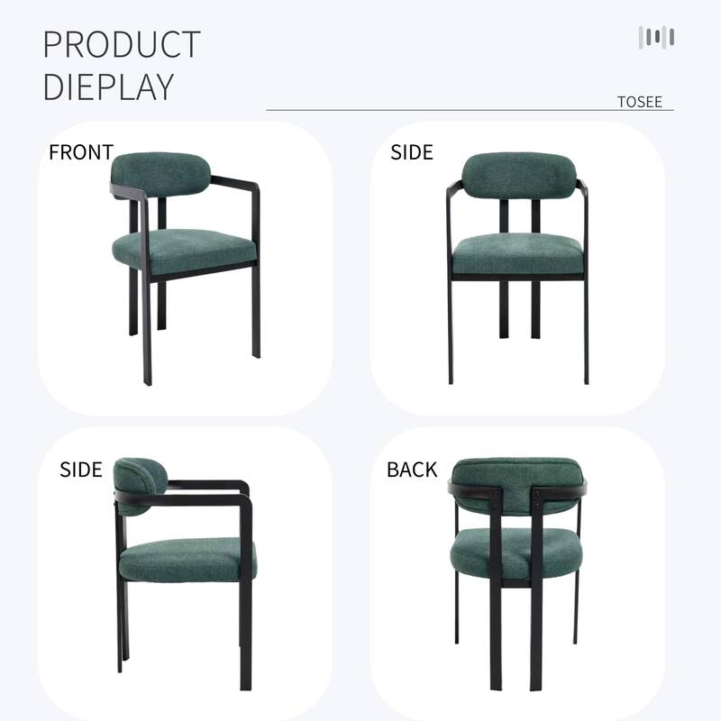 Modern Dining Room Chairs Set of 2, Mid-Century Upholstered Boucle Kitchen Dining Chairs with Black Metal Legs