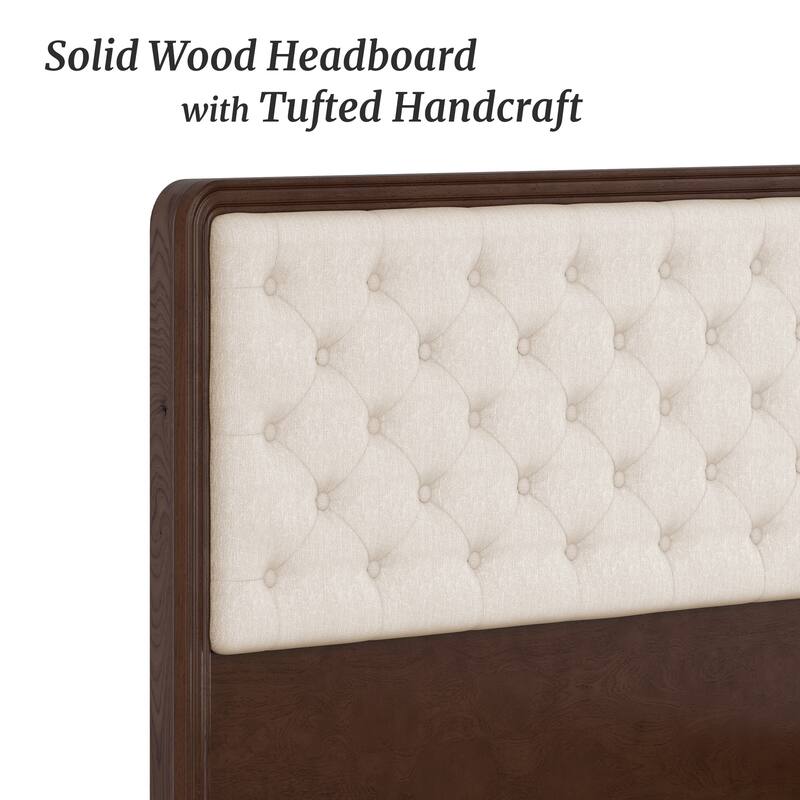 LUE BONA Solid Wood Panel Platform Bed with Button Tufted Headboard, Multi-Size wooden Rustic Bed Frame Bedroom Furniture