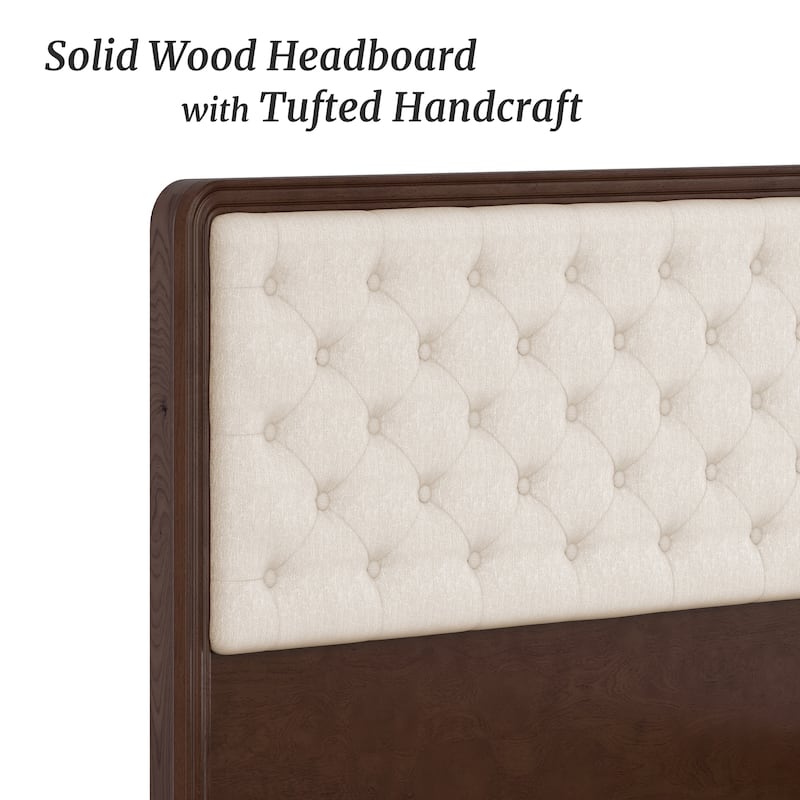 Solid Wood Full/Queen/King Size Platform Bed Frame with Upholstered Tufted Headboard
