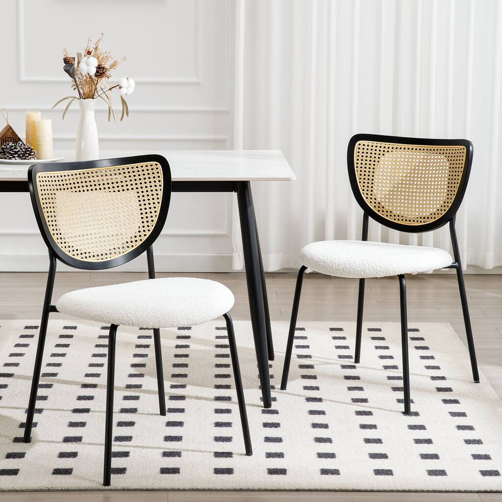 Fabric Upholstered Rattan Dining Chairs Set of 2/4 - 31.9"H x 18.7"W x 21.5"D