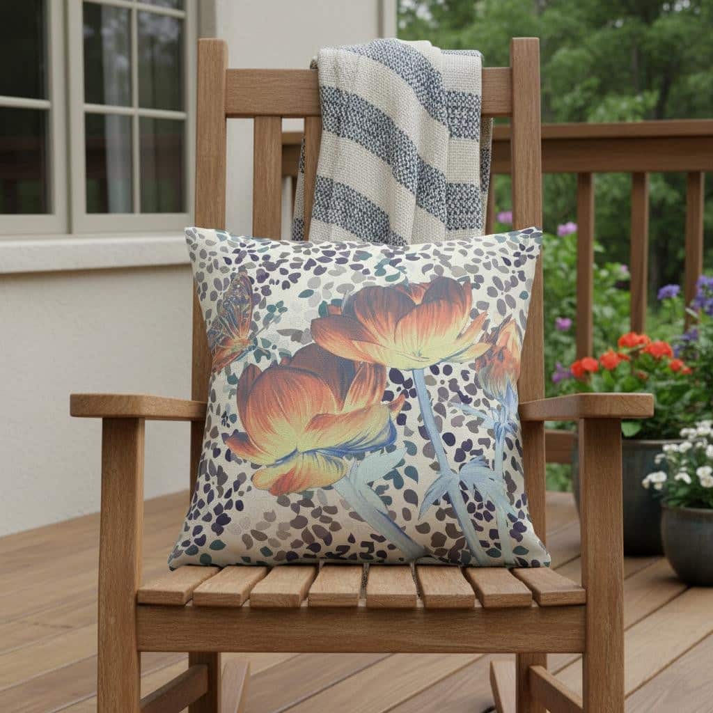 HomeRoots 16" x 16" Orange Butterfly Blown Seam Floral Indoor Outdoor Throw Pillow - 16.00' X '5.00' X '16.00